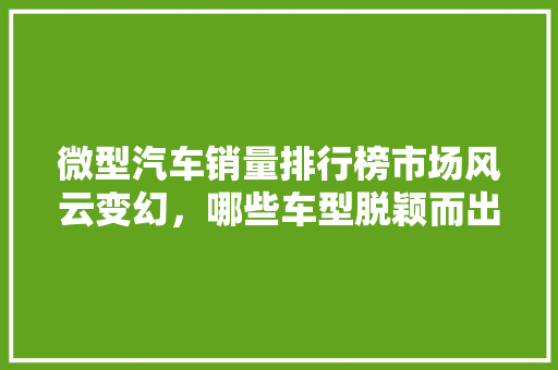微型汽车销量排行榜市场风云变幻，哪些车型脱颖而出