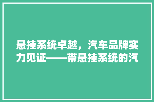 悬挂系统卓越，汽车品牌实力见证——带悬挂系统的汽车品牌排行榜