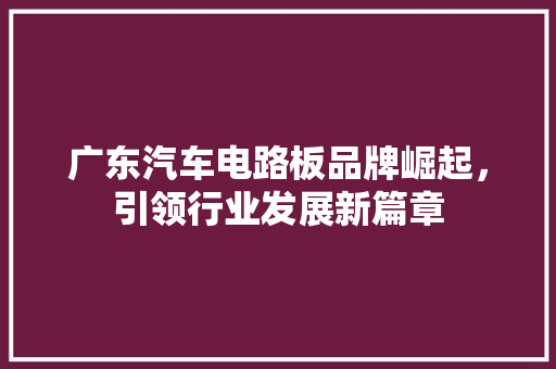 广东汽车电路板品牌崛起，引领行业发展新篇章