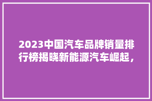 2023中国汽车品牌销量排行榜揭晓新能源汽车崛起，传统车企转型加速