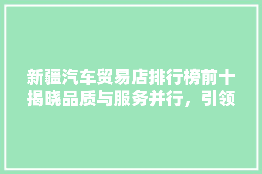 新疆汽车贸易店排行榜前十揭晓品质与服务并行，引领行业发展