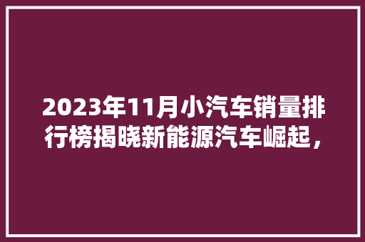 2023年11月小汽车销量排行榜揭晓新能源汽车崛起，合资品牌竞争加剧
