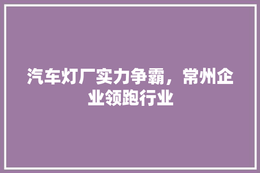 汽车灯厂实力争霸，常州企业领跑行业