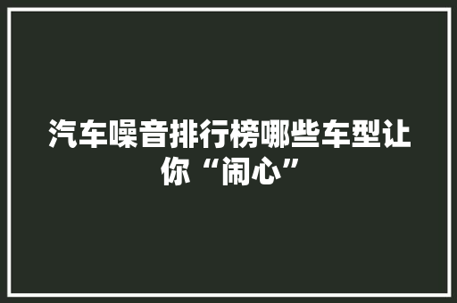 汽车噪音排行榜哪些车型让你“闹心”