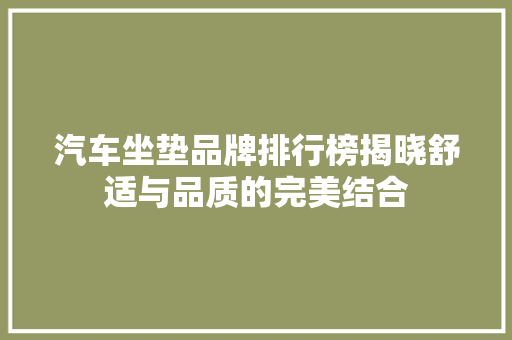 汽车坐垫品牌排行榜揭晓舒适与品质的完美结合