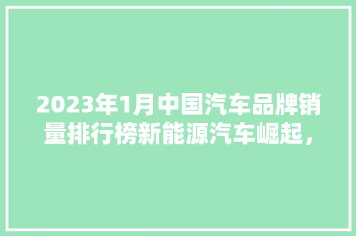 2023年1月中国汽车品牌销量排行榜新能源汽车崛起，合资品牌稳居前列