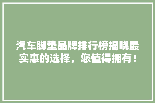 汽车脚垫品牌排行榜揭晓最实惠的选择，您值得拥有！