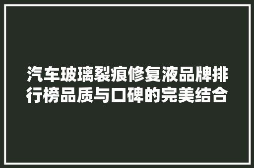 汽车玻璃裂痕修复液品牌排行榜品质与口碑的完美结合