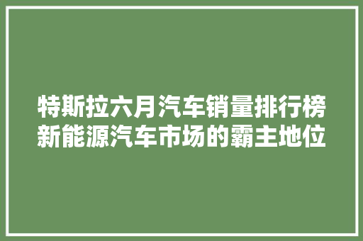 特斯拉六月汽车销量排行榜新能源汽车市场的霸主地位愈发稳固