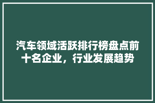 汽车领域活跃排行榜盘点前十名企业，行业发展趋势