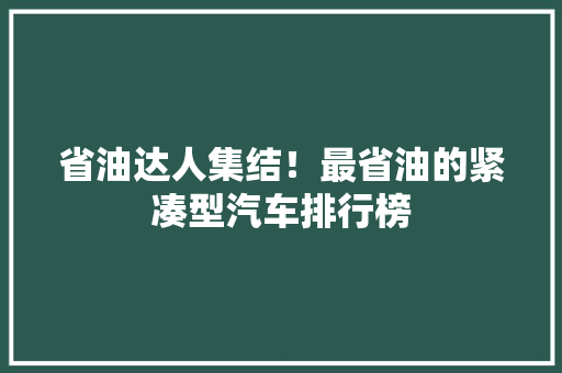 省油达人集结！最省油的紧凑型汽车排行榜