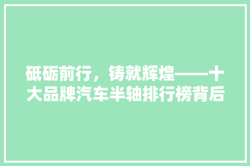 砥砺前行，铸就辉煌——十大品牌汽车半轴排行榜背后的故事