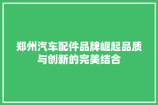郑州汽车配件品牌崛起品质与创新的完美结合