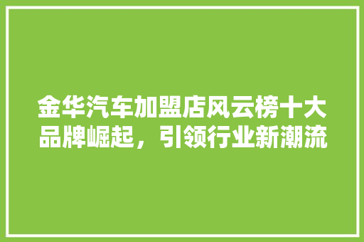 金华汽车加盟店风云榜十大品牌崛起，引领行业新潮流