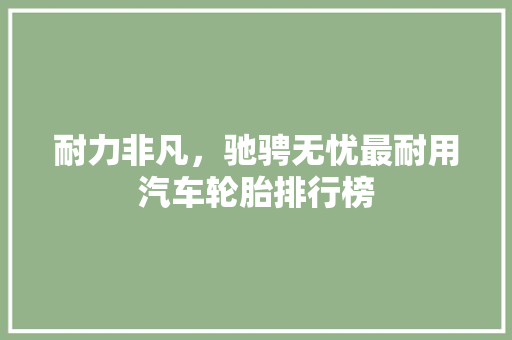 耐力非凡，驰骋无忧最耐用汽车轮胎排行榜