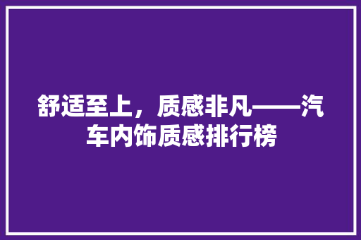 舒适至上，质感非凡——汽车内饰质感排行榜