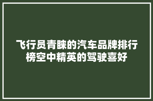飞行员青睐的汽车品牌排行榜空中精英的驾驶喜好