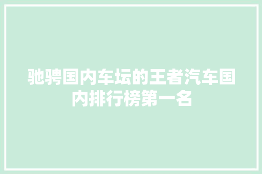 驰骋国内车坛的王者汽车国内排行榜第一名