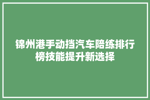 锦州港手动挡汽车陪练排行榜技能提升新选择