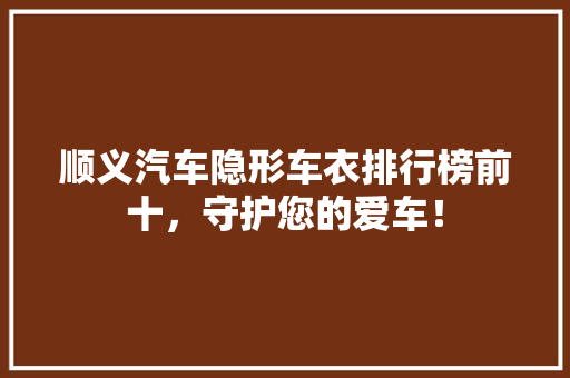 顺义汽车隐形车衣排行榜前十，守护您的爱车！