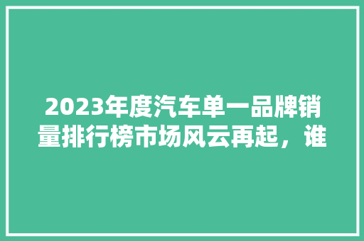 2023年度汽车单一品牌销量排行榜市场风云再起，谁主沉浮