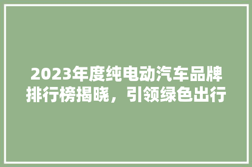 2023年度纯电动汽车品牌排行榜揭晓，引领绿色出行新潮流