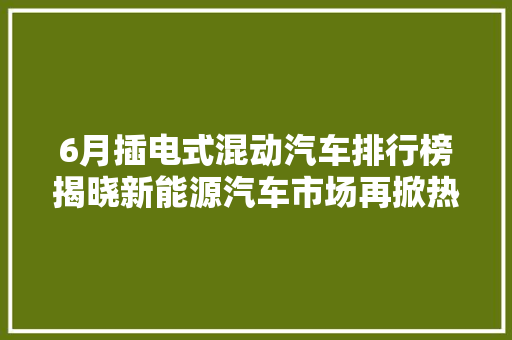 6月插电式混动汽车排行榜揭晓新能源汽车市场再掀热潮