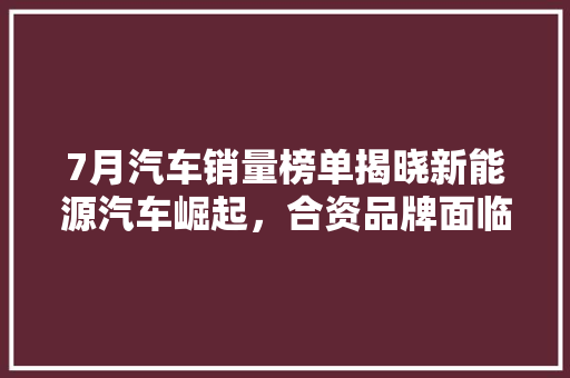 7月汽车销量榜单揭晓新能源汽车崛起，合资品牌面临挑战