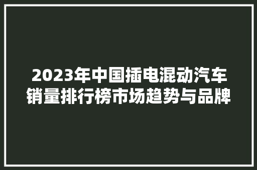 2023年中国插电混动汽车销量排行榜市场趋势与品牌竞争格局