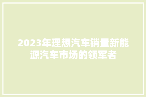 2023年理想汽车销量新能源汽车市场的领军者