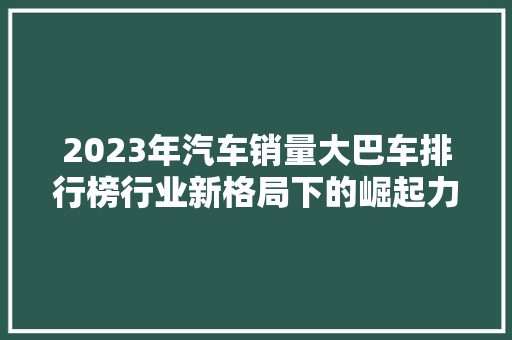 2023年汽车销量大巴车排行榜行业新格局下的崛起力量