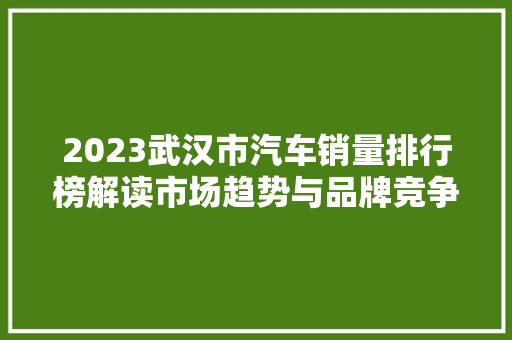2023武汉市汽车销量排行榜解读市场趋势与品牌竞争格局