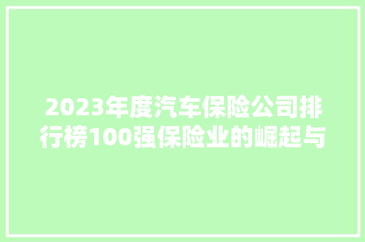 2023年度汽车保险公司排行榜100强保险业的崛起与变革