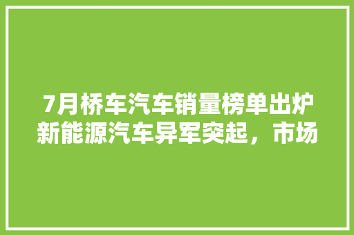 7月桥车汽车销量榜单出炉新能源汽车异军突起，市场格局再迎新变局