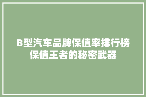 B型汽车品牌保值率排行榜保值王者的秘密武器