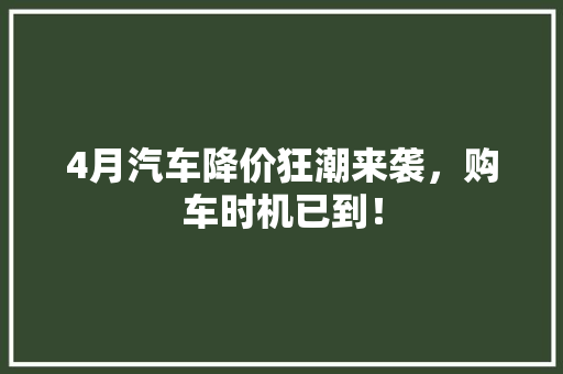 4月汽车降价狂潮来袭，购车时机已到！