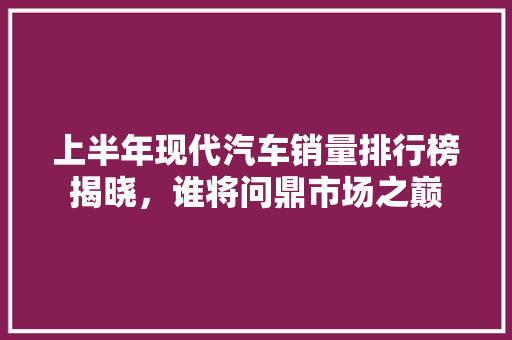 上半年现代汽车销量排行榜揭晓，谁将问鼎市场之巅