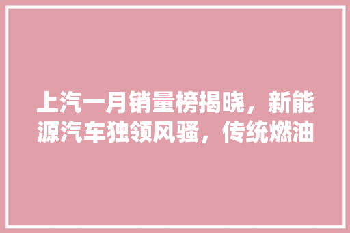 上汽一月销量榜揭晓，新能源汽车独领风骚，传统燃油车仍具竞争力