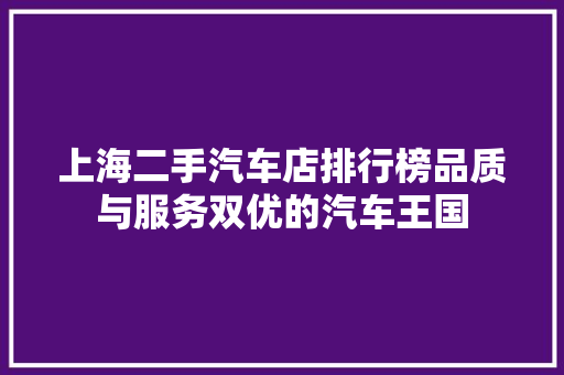 上海二手汽车店排行榜品质与服务双优的汽车王国