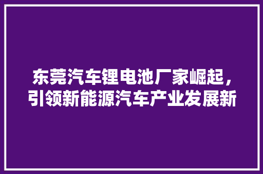 东莞汽车锂电池厂家崛起，引领新能源汽车产业发展新潮流