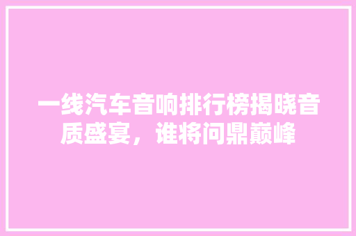 一线汽车音响排行榜揭晓音质盛宴，谁将问鼎巅峰