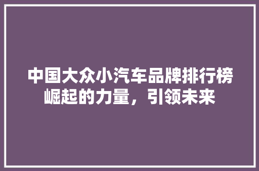 中国大众小汽车品牌排行榜崛起的力量，引领未来
