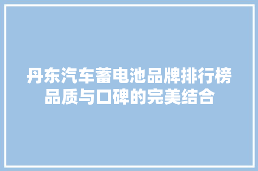 丹东汽车蓄电池品牌排行榜品质与口碑的完美结合