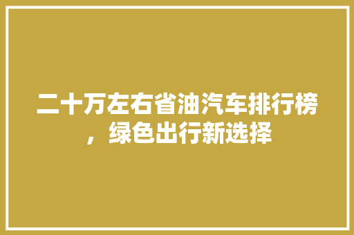 二十万左右省油汽车排行榜，绿色出行新选择