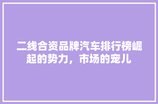 二线合资品牌汽车排行榜崛起的势力，市场的宠儿
