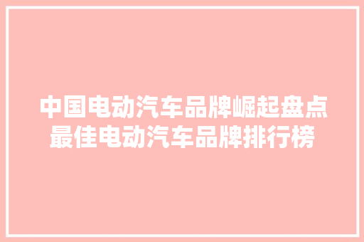 中国电动汽车品牌崛起盘点最佳电动汽车品牌排行榜