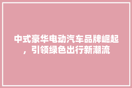 中式豪华电动汽车品牌崛起，引领绿色出行新潮流