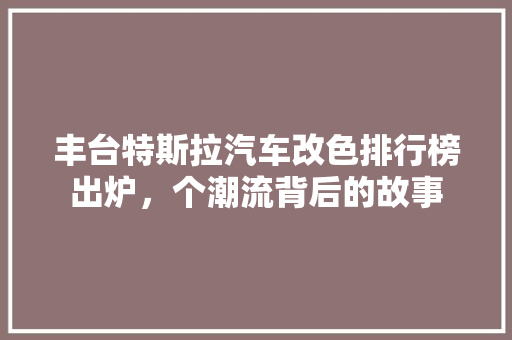 丰台特斯拉汽车改色排行榜出炉，个潮流背后的故事
