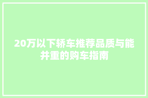 20万以下轿车推荐品质与能并重的购车指南