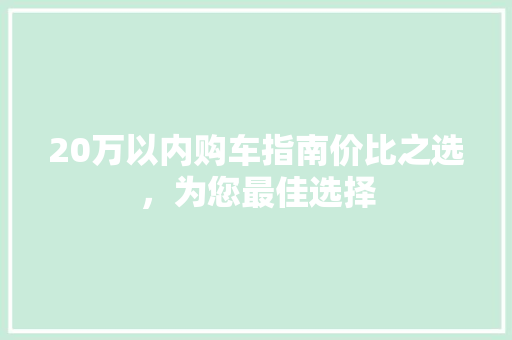 20万以内购车指南价比之选，为您最佳选择